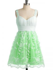 Top Selling Knee Length Empire Sleeveless Apple Green Quinceanera Dama Dress Lace Up