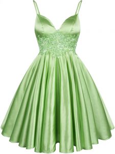 Green Sleeveless Elastic Woven Satin Lace Up Quinceanera Dama Dress for Prom and Party and Wedding Party