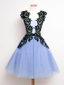 Knee Length Lace Up Damas Dress Light Blue for Prom and Party and Wedding Party with Lace