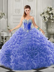 Top Selling Sleeveless Court Train Beading and Ruffles Lace Up Sweet 16 Quinceanera Dress