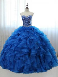 Classical Floor Length Ball Gowns Sleeveless Royal Blue 15 Quinceanera Dress Lace Up