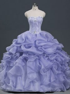 Organza Sweetheart Sleeveless Lace Up Beading and Ruffles and Pick Ups Sweet 16 Dresses in Lavender
