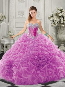Ball Gowns Sleeveless Lilac Sweet 16 Dresses Court Train Lace Up