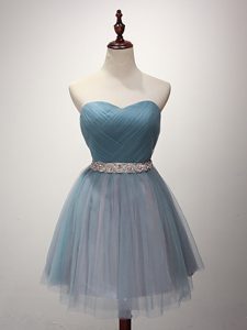 Tulle Sleeveless Mini Length Dama Dress and Beading and Ruching