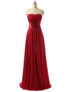 Admirable Sweetheart Sleeveless Lace Up Quinceanera Court of Honor Dress Wine Red Chiffon