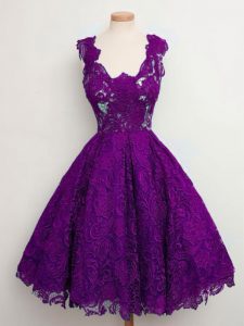 Eye-catching Purple Straps Neckline Lace Quinceanera Court Dresses Sleeveless Lace Up