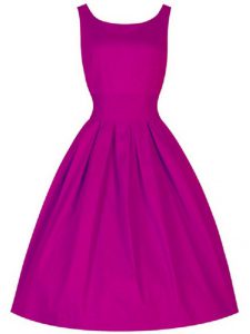 A-line Damas Dress Fuchsia Scoop Taffeta Sleeveless Knee Length Lace Up