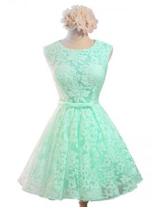 Scoop Sleeveless Lace Quinceanera Court of Honor Dress Belt Lace Up