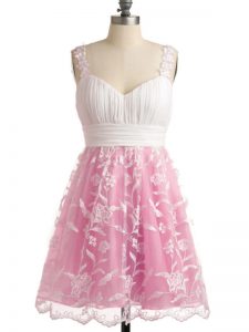 Rose Pink Lace Up Straps Lace Court Dresses for Sweet 16 Lace Sleeveless