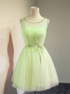Luxury Yellow Green Scoop Neckline Belt Quinceanera Court of Honor Dress Sleeveless Lace Up
