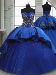 Royal Blue Sleeveless Beading and Appliques Lace Up Ball Gown Prom Dress