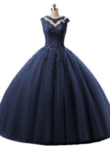 Trendy Scoop Sleeveless Tulle 15th Birthday Dress Beading and Lace Lace Up