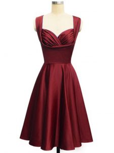Modern Wine Red Straps Lace Up Ruching Vestidos de Damas Sleeveless