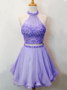 Perfect Lavender Organza Lace Up Dama Dress Sleeveless Knee Length Beading