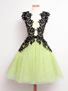 Yellow Green A-line Straps Sleeveless Tulle Knee Length Lace Up Lace Quinceanera Court of Honor Dress