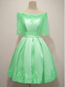 Modest Off The Shoulder Half Sleeves Court Dresses for Sweet 16 Knee Length Lace Apple Green Taffeta
