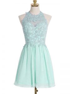 Low Price Apple Green Lace Up Quinceanera Court of Honor Dress Appliques Sleeveless Knee Length