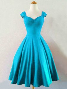 Shining Sleeveless Taffeta Knee Length Lace Up Quinceanera Dama Dress in Baby Blue with Ruching