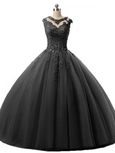 Black Sleeveless Beading and Lace Floor Length Sweet 16 Quinceanera Dress