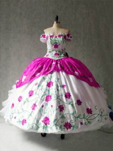 Admirable Off The Shoulder Cap Sleeves Organza and Taffeta Sweet 16 Quinceanera Dress Embroidery and Ruffles Lace Up