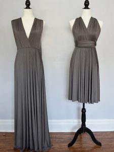 Popular Floor Length Empire Sleeveless Grey Dama Dress Lace Up