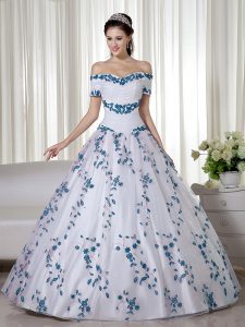 Elegant Floor Length Lace Up Sweet 16 Quinceanera Dress White for Military Ball and Sweet 16 and Quinceanera with Embroidery