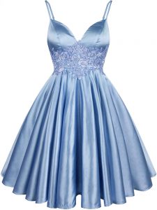 Deluxe Light Blue Sleeveless Elastic Woven Satin Lace Up Court Dresses for Sweet 16 for Prom and Party and Wedding Party