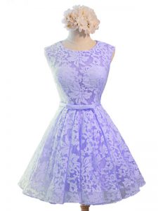 Free and Easy Scoop Sleeveless Lace Dama Dress for Quinceanera Belt Lace Up