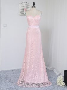 Custom Made Baby Pink Sleeveless Lace Floor Length Court Dresses for Sweet 16