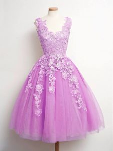 Classical V-neck Sleeveless Lace Up Dama Dress Lilac Tulle