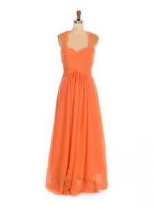 Stylish Orange Red Chiffon Lace Up Quinceanera Court of Honor Dress Sleeveless Floor Length Lace