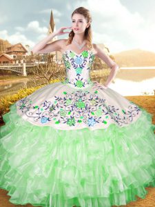 Ball Gowns Embroidery and Ruffled Layers Sweet 16 Dresses Lace Up Organza and Taffeta Sleeveless Floor Length