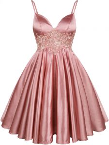Luxury Knee Length Lace Up Dama Dress for Quinceanera Pink for Prom and Party and Wedding Party with Lace