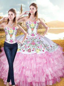 Fashionable Sleeveless Embroidery and Ruffled Layers Lace Up Quinceanera Dresses