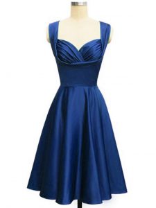 Custom Designed Royal Blue Taffeta Lace Up Quinceanera Dama Dress Sleeveless Knee Length Ruching