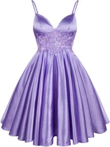 Lilac Spaghetti Straps Neckline Lace Damas Dress Sleeveless Lace Up