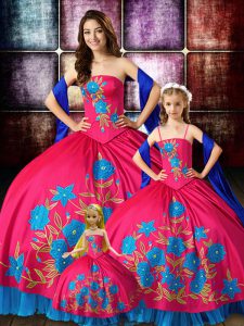 Floor Length Hot Pink Quinceanera Gowns Taffeta Sleeveless Embroidery