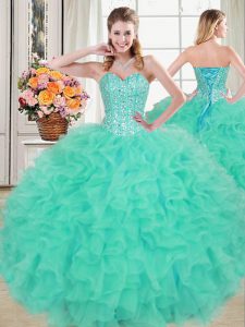 Ball Gowns Quinceanera Dresses Turquoise Sweetheart Organza Sleeveless Floor Length Lace Up