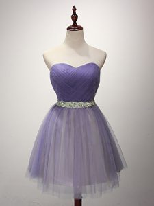 Custom Fit Lavender Court Dresses for Sweet 16 Prom and Party and Sweet 16 with Beading and Ruching Sweetheart Sleeveless Lace Up
