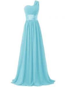Flare Aqua Blue Sleeveless Chiffon Lace Up Quinceanera Court Dresses for Prom and Party and Wedding Party