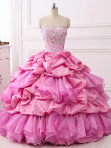 Stylish Organza and Taffeta Sleeveless Floor Length Quinceanera Dresses and Beading and Ruffles and Pick Ups