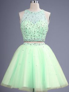 High Quality Yellow Green Quinceanera Dama Dress Prom and Party and Wedding Party with Beading Scoop Sleeveless Lace Up