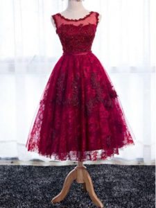 Discount Fuchsia Lace Zipper Scoop Sleeveless Tea Length Court Dresses for Sweet 16 Lace