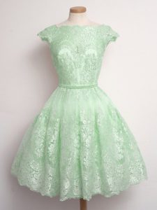 Lace Scalloped Cap Sleeves Lace Up Lace Quinceanera Court of Honor Dress in