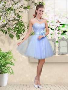 Affordable Lavender Sleeveless Tulle Lace Up Quinceanera Court of Honor Dress