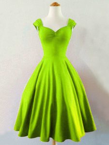 Fabulous Ruching Vestidos de Damas Yellow Green Lace Up Sleeveless Mini Length