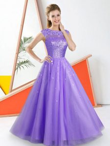Cheap Lavender Backless Dama Dress Beading and Lace Sleeveless Floor Length