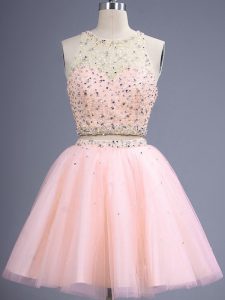 Sexy Peach Sleeveless Knee Length Beading Lace Up Quinceanera Court of Honor Dress