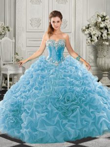 Ball Gowns Sleeveless Aqua Blue Quince Ball Gowns Court Train Lace Up