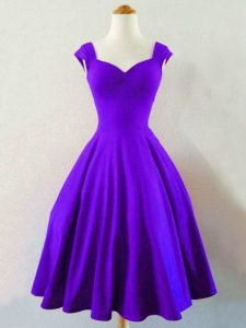 Purple A-line Straps Sleeveless Taffeta Knee Length Lace Up Ruching Damas Dress
